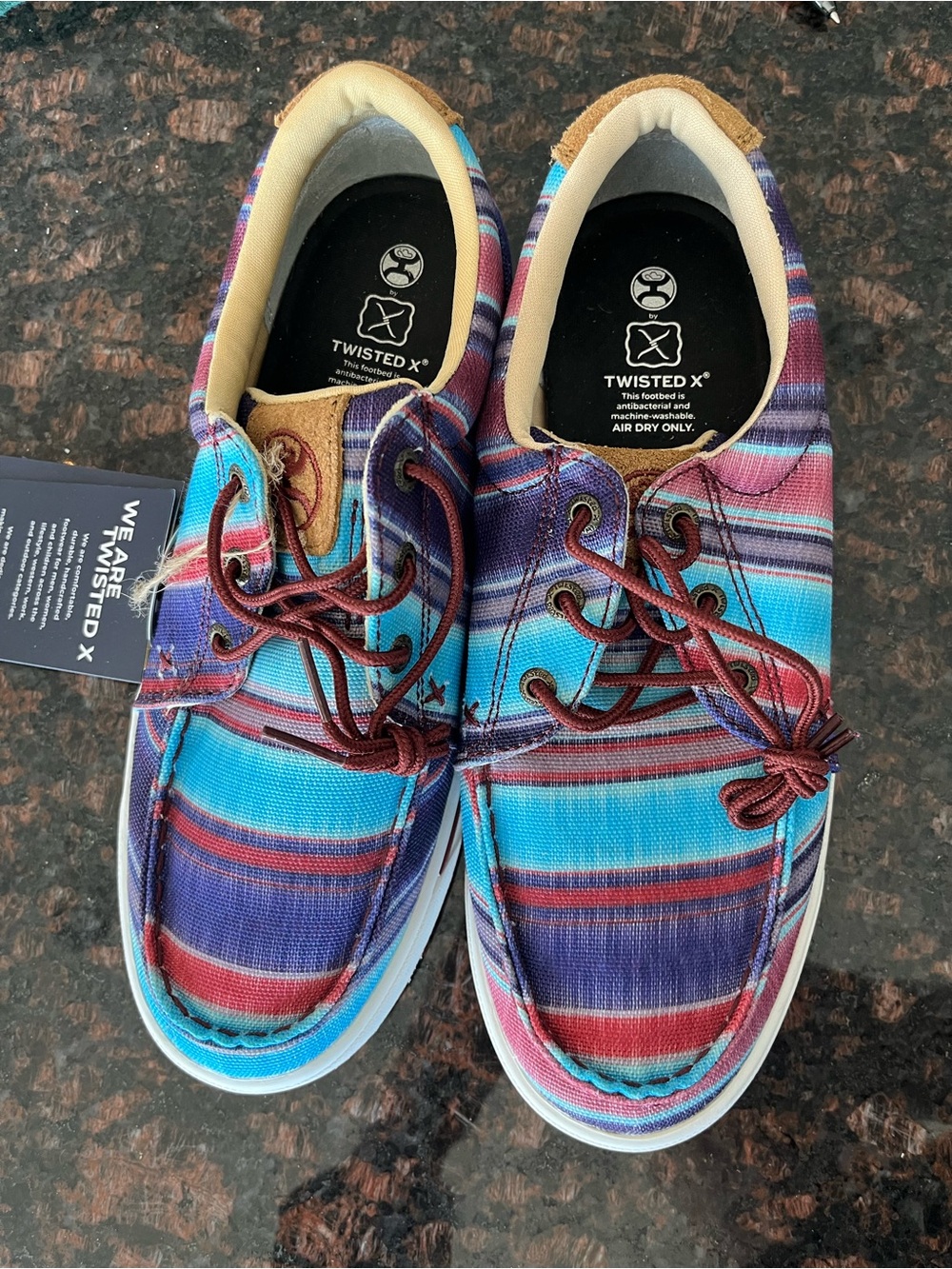 Twisted X Turquoise, Purple, Red Striped Canvas Boat Shoes